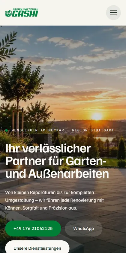 The Gashi Garten und Tiefbau website on a phone
