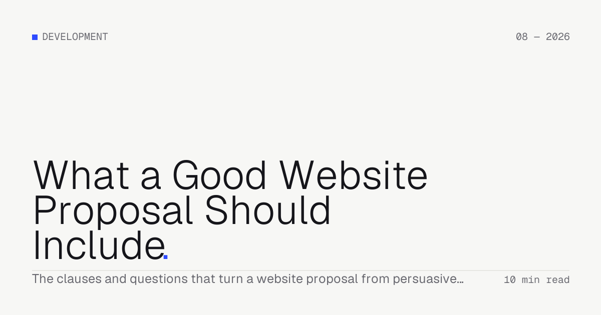 What a Good Website Proposal Should Include — Troiana insight cover