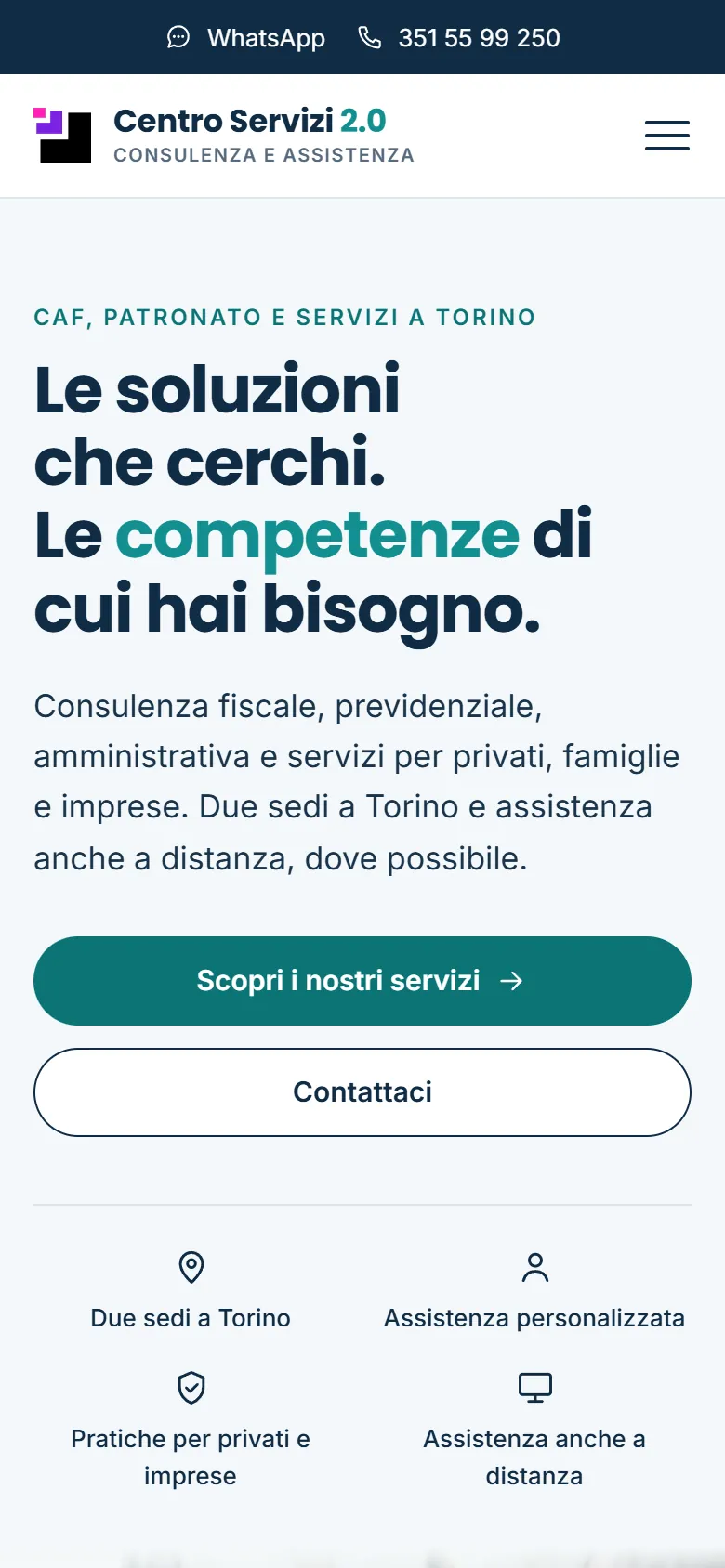 Centro Servizi 2.0 homepage on a phone.