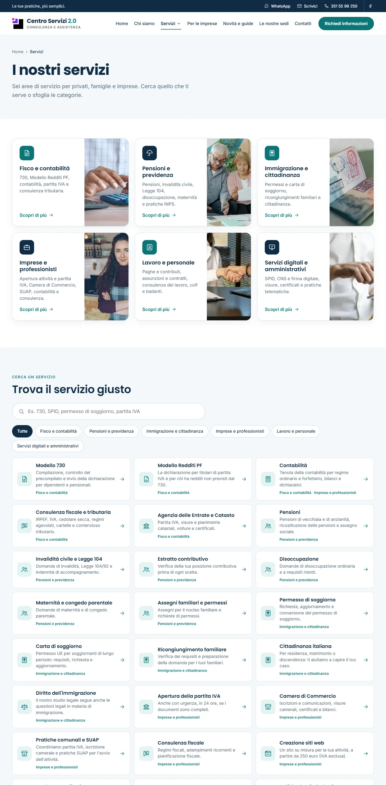 Centro Servizi 2.0 — Services page.