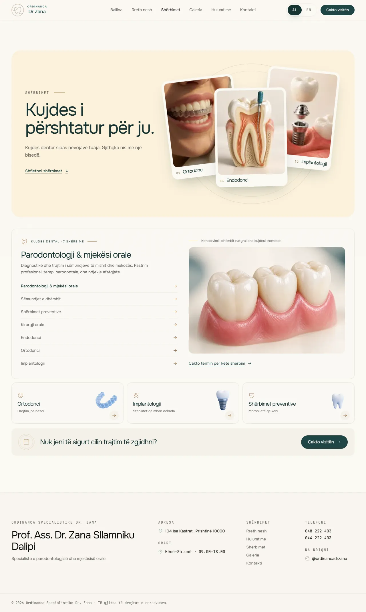 Dr. Zana Clinic — Services page.