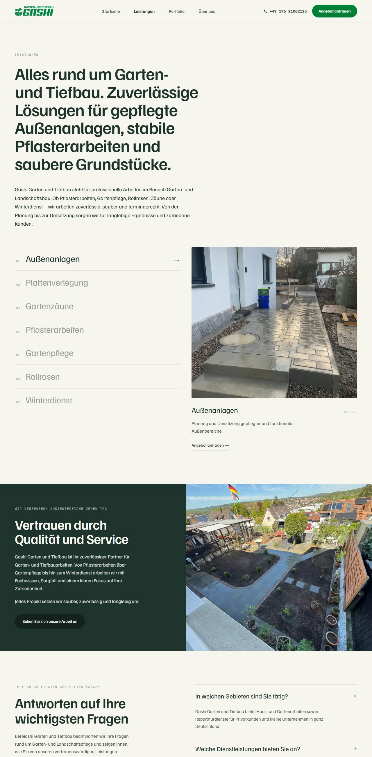 Egashi GaLaBau — Services page.