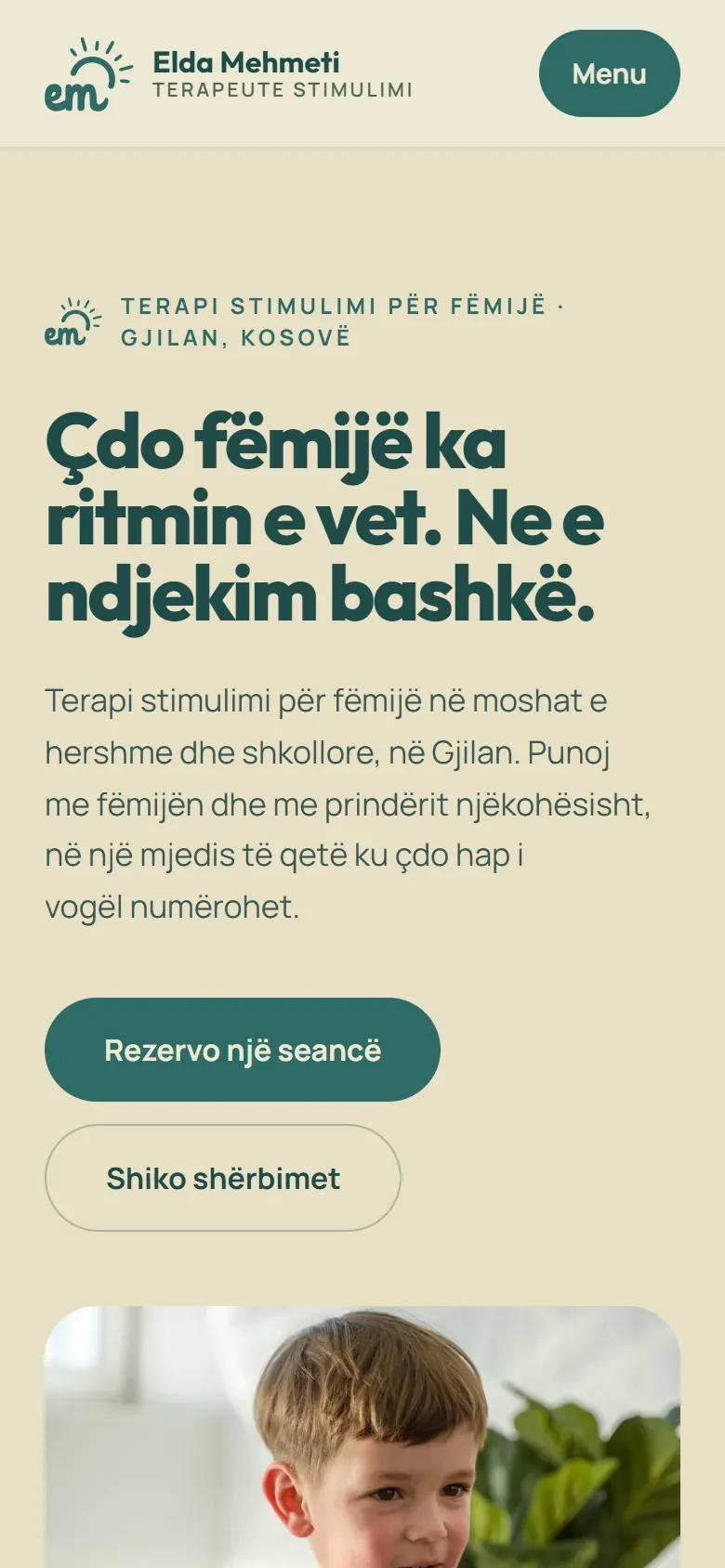 Elda Mehmeti homepage on a phone.