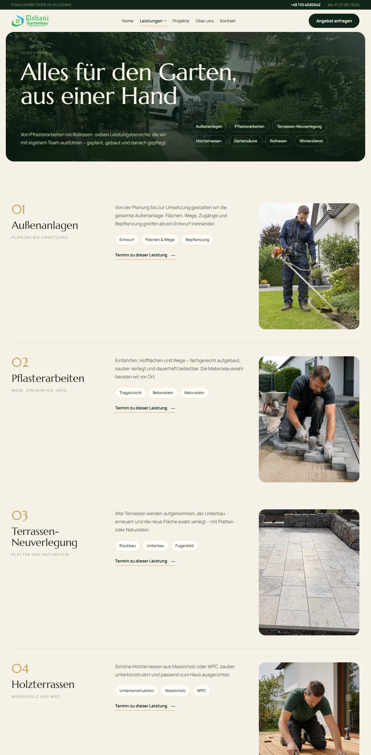 Elshani Garten — Services page.