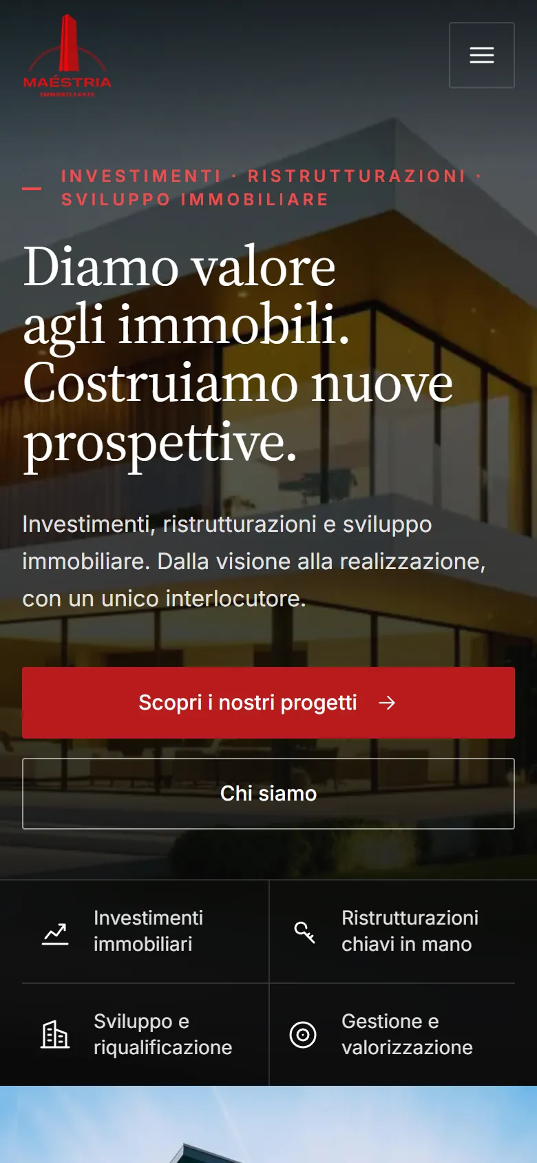 Maestria Immobiliare homepage on a phone.