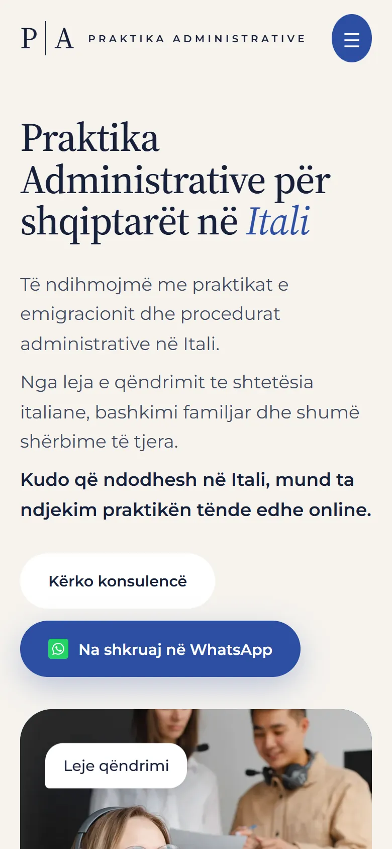 Praktika homepage on a phone.
